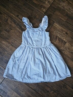 CREWCUTS GIRLS BLUE AND WHITE STRIPED SPRING DRESS SIZE 5
